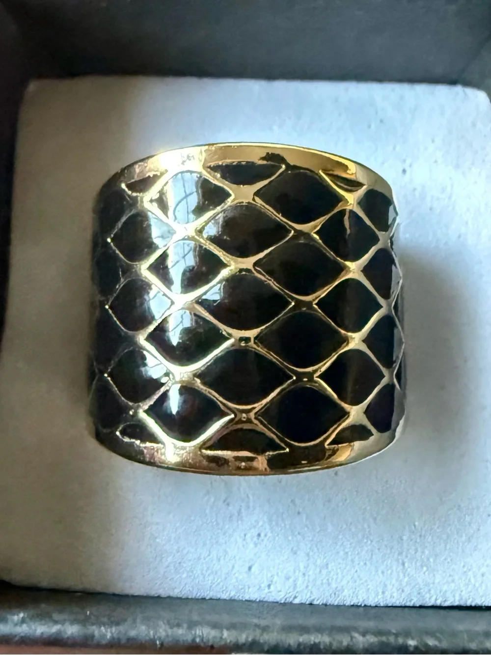 NEW! 18k Gold Plated & Black Enamel Wide Dome Ring - size 6.5